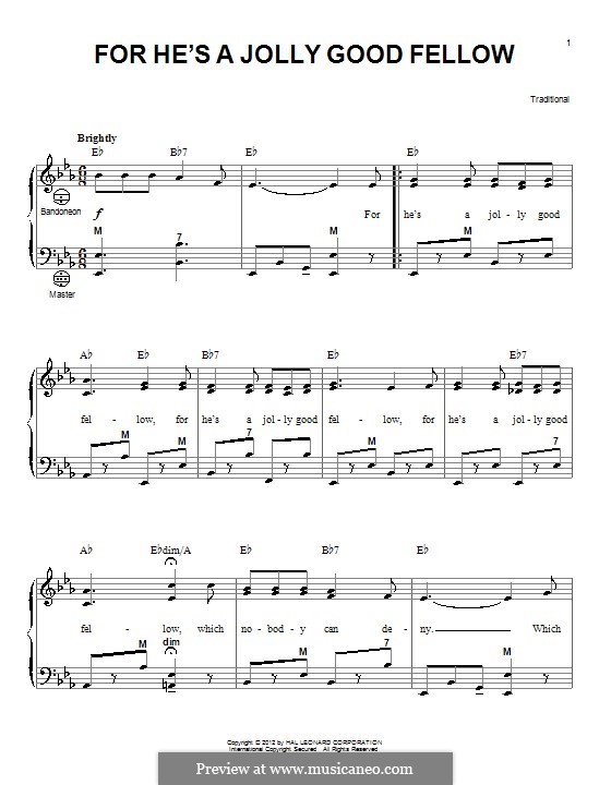 For He's A Jolly Good Fellow übersetzung For He's a Jolly Good Fellow von folklore - Noten auf MusicaNeo