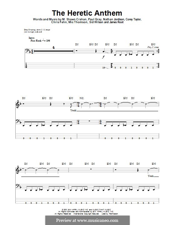 The Heretic Anthem: Für Bassgitarre mit Tabulatur by Slipknot