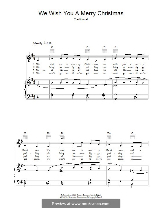 We Wish You a Merry Christmas (Printable Scores): Für Stimme und Klavier (oder Gitarre) by folklore