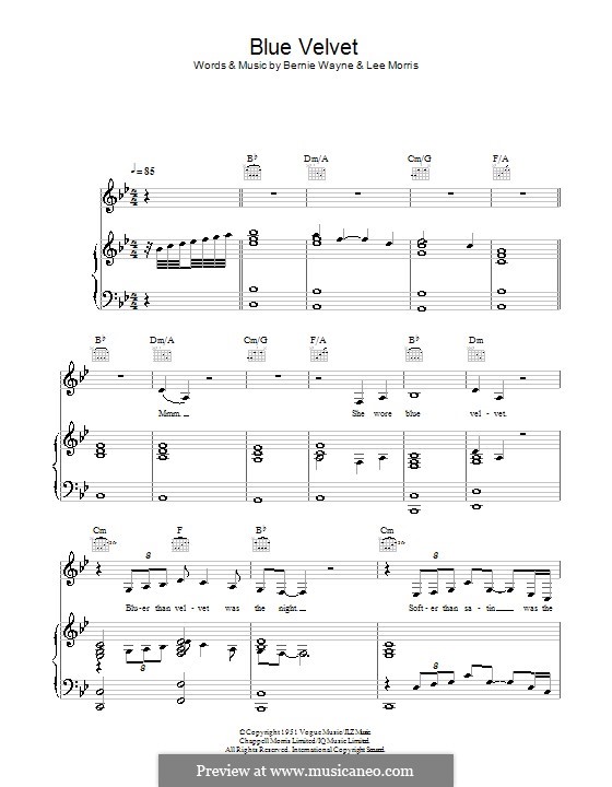 Blue Velvet: Für Stimme mit Klavier oder Gitarre (Lana Del Rey) by Bernie Wayne, Lee Morris