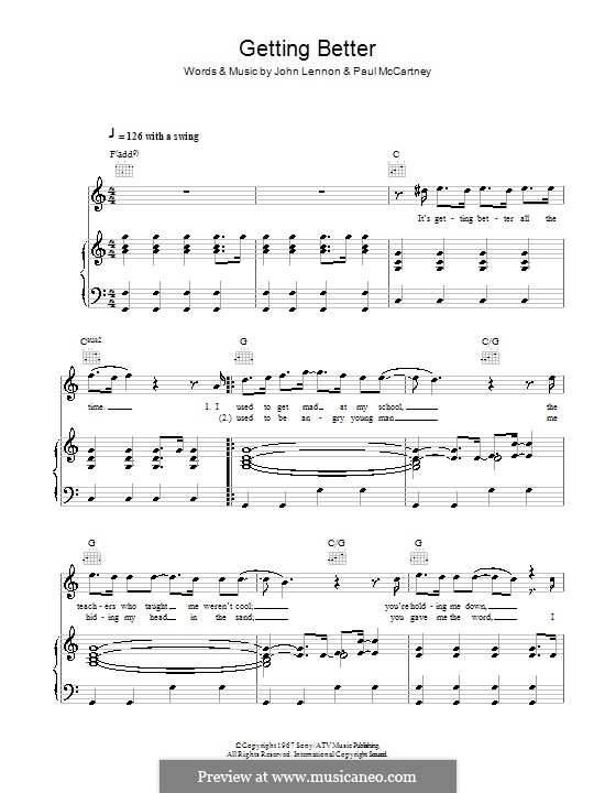 Getting Better (The Beatles): Für Stimme und Klavier (oder Gitarre) by John Lennon, Paul McCartney