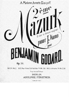 Mazurka Nr.2 in B-Dur, Op.54: Bearbeitung für Klavier, vierhändig - Stimmen by Benjamin Godard
