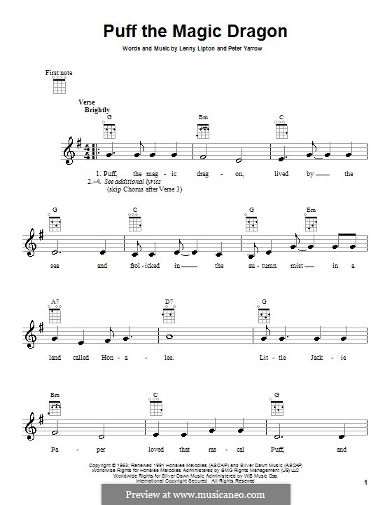Puff the Magic Dragon (Peter, Paul & Mary): Für Ukulele by Lenny Lipton, Peter Yarrow