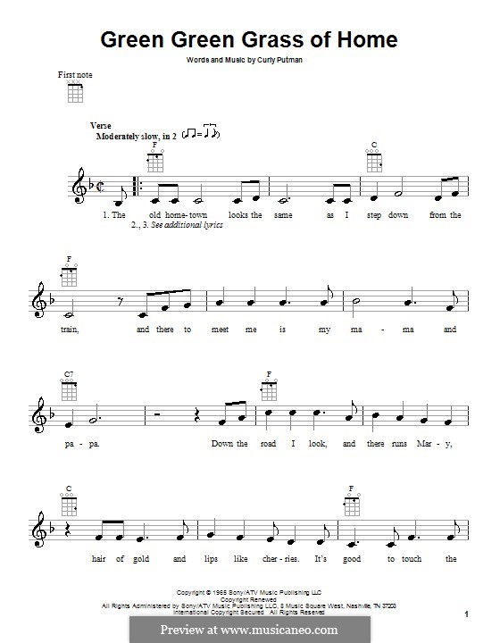 Green Green Grass of Home: Für Ukulele by Curly Putman