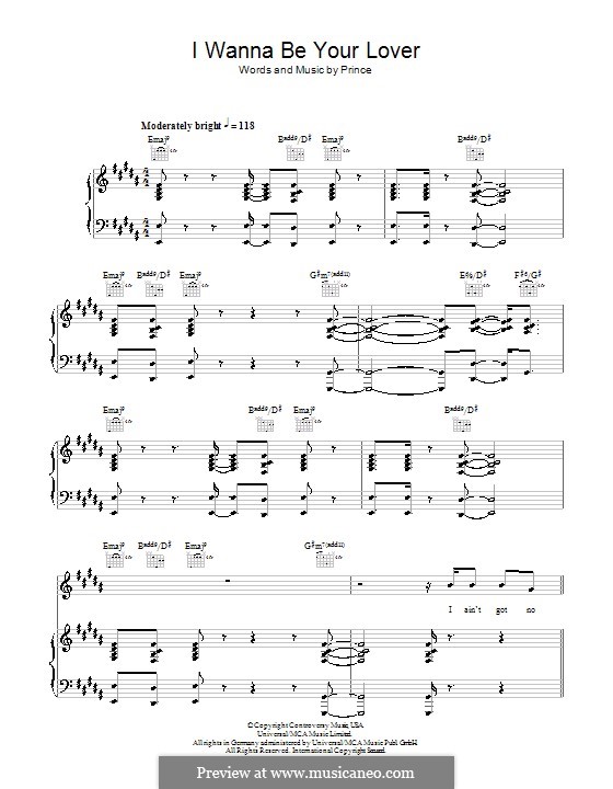I Wanna Be Your Lover: Für Stimme und Klavier (oder Gitarre) by Prince
