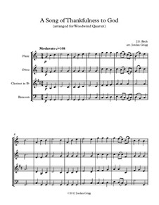 A Song of Thankfulness to God (Father, We Thank Thee): For woodwind quartet by Johann Sebastian Bach
