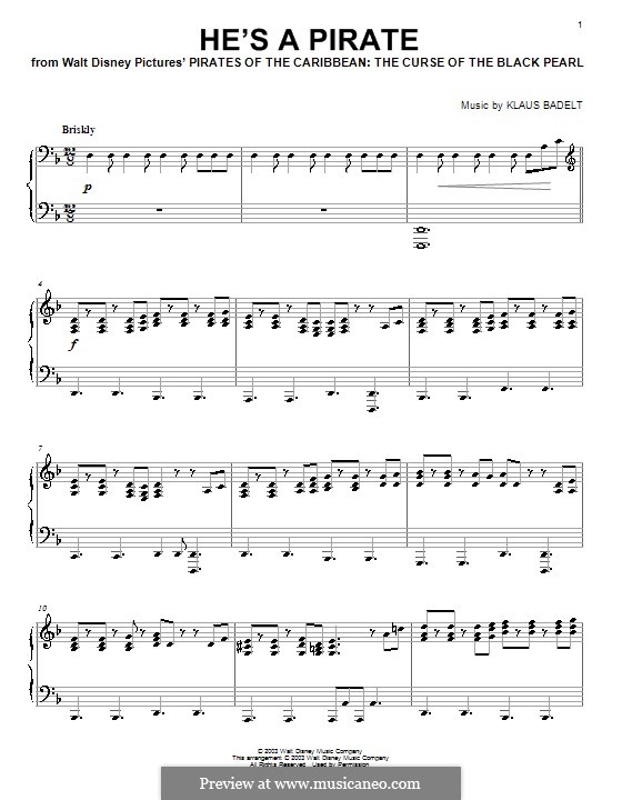 He's a Pirate (from Pirates of the Caribbean: The Curse of the Black Pearl): Für Klavier by Klaus Badelt