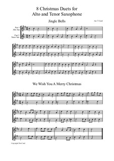 Eight Chrismas Duos or Trios: Duos for alto and tenor saxophone by Felix Mendelssohn-Bartholdy, Franz Xaver Gruber, Lewis Henry Redner, James Lord Pierpont, Unknown (works before 1850)