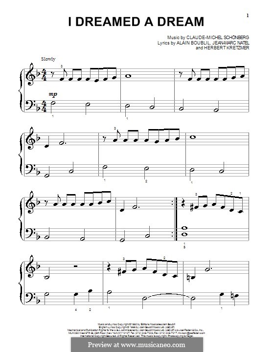 I Dreamed a Dream, for Piano: Big notes by Claude-Michel Schönberg
