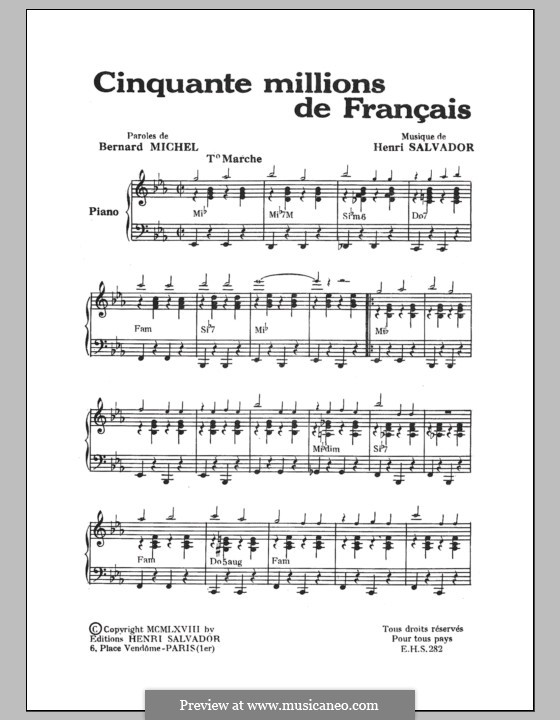 Cinquante Millions de Francais: Für Stimme und Klavier by Henri Salvador