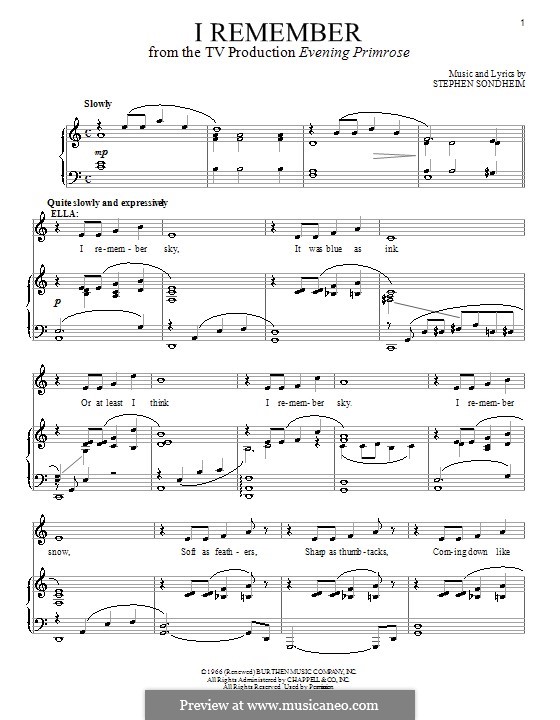 I Remember: Für Stimme und Klavier by Stephen Sondheim