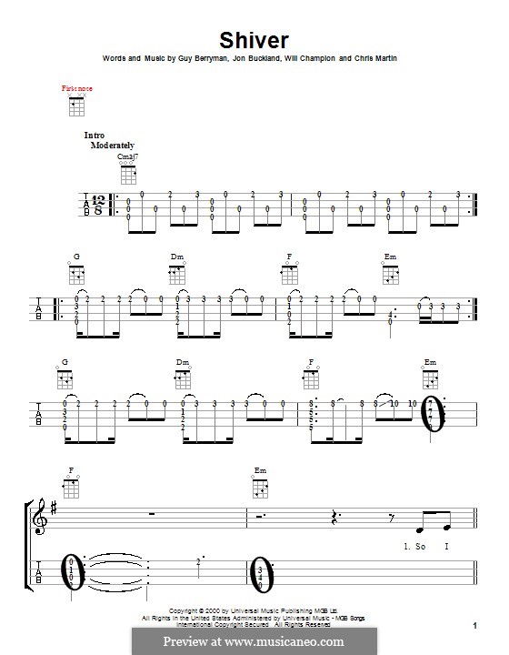 Shiver (Coldplay): Für Ukulele by Chris Martin, Guy Berryman, Jonny Buckland, Will Champion