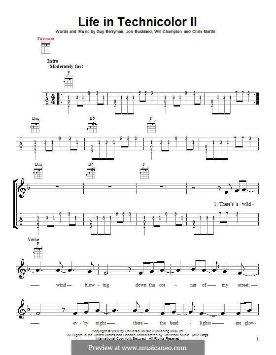 Life in Technicolor II (Coldplay): Für Ukulele by Chris Martin, Guy Berryman, Jonny Buckland, Jon Hopkins, Will Champion