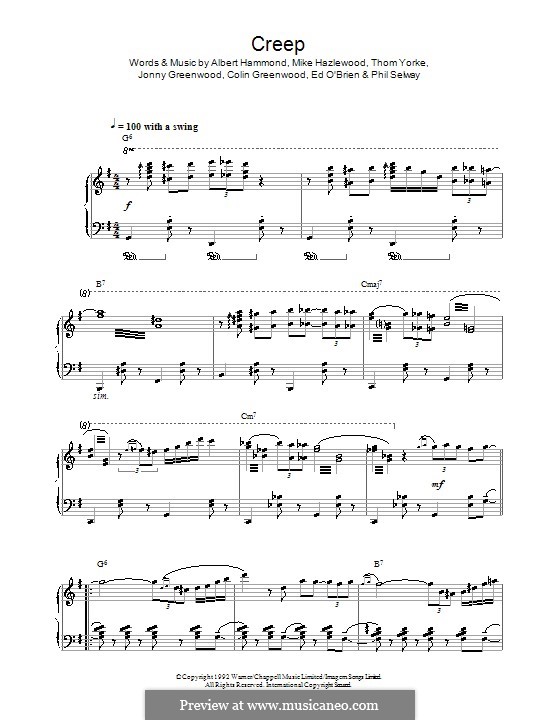 Creep (Radiohead): Für Klavier by Albert Hammond, Colin Greenwood, Ed O'Brien, Jonny Greenwood, Mike Hazelwood, Phil Selway, Thomas Yorke