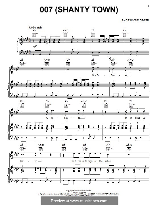 007 (Shanty Town): Für Stimme und Klavier (oder Gitarre) by Desmond Dekker