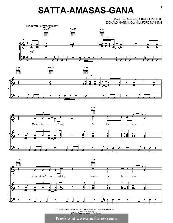 Satta Massagana (The Abyssinians): Für Stimme und Klavier (oder Gitarre) by Carl Dawkins, Donald Manning, Linford Manning, Neville Collins