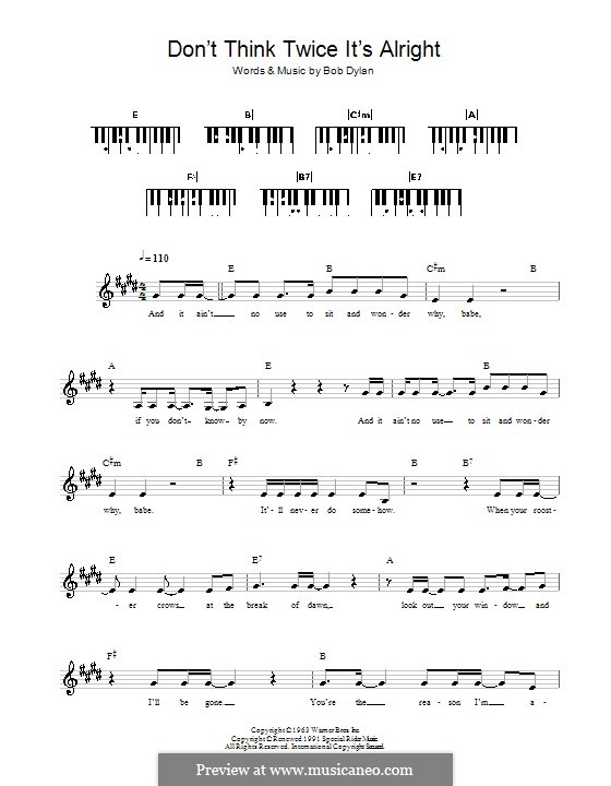 Don't Think Twice, It's Alright: Für Keyboard by Bob Dylan