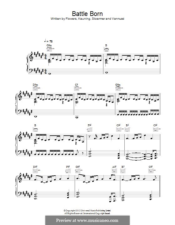 Battle Born (The Killers): Für Stimme und Klavier (oder Gitarre) by Brandon Flowers, Dave Keuning, Mark Stoermer, Ronnie Vannucci