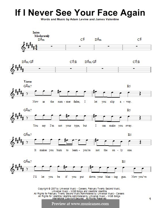 If I Never See Your Face Again (Maroon 5) von A. Levine, J. Valentine