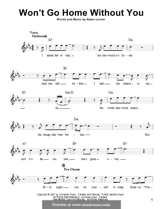 Won't Go Home without You (Maroon 5): Für Stimme und Klavier (oder Gitarre) by Adam Levine