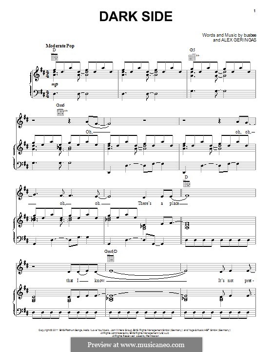 Dark Side (Kelly Clarkson): Für Stimme und Klavier (oder Gitarre) by Busbee, Alexander Geringas