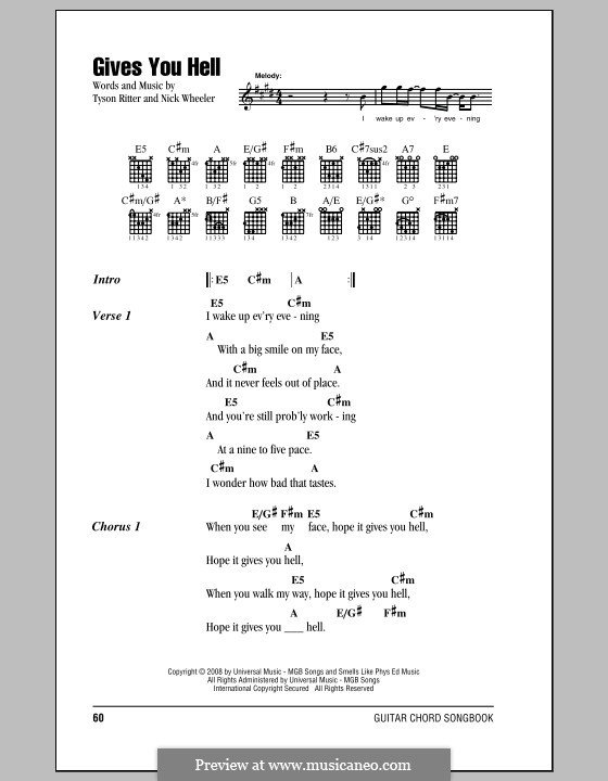 Gives You Hell (The All-American Rejects): Texte und Akkorde by Nick Wheeler, Tyson Ritter