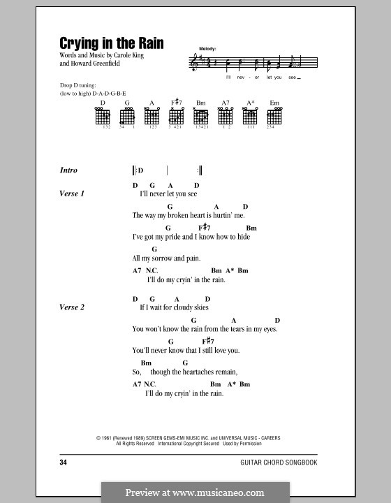 Crying in the Rain (The Everly Brothers): Text und Akkorde by Carole King, Howard Greenfield