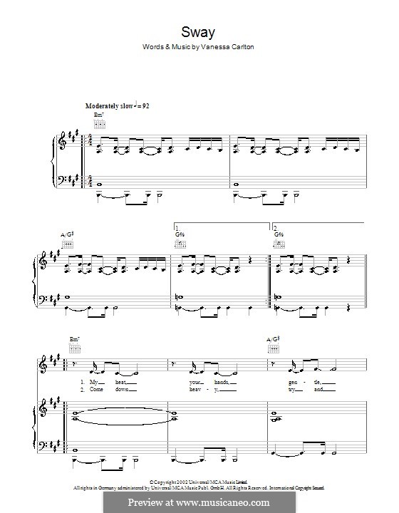 Sway: Für Stimme und Klavier (oder Gitarre) by Vanessa Carlton