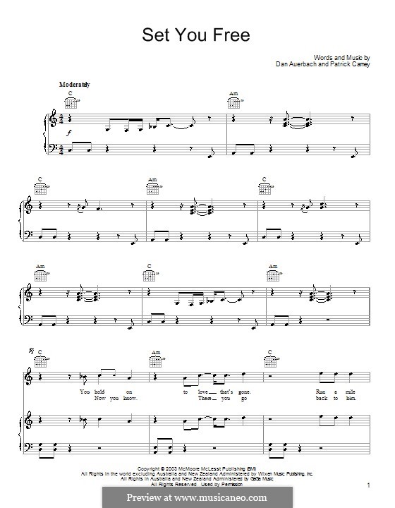 Set You Free (The Black Keys): Für Stimme und Klavier (oder Gitarre) by Daniel Auerbach, Patrick Carney