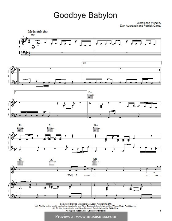 Goodbye Babylon (The Black Keys): Für Stimme und Klavier (oder Gitarre) by Daniel Auerbach, Patrick Carney