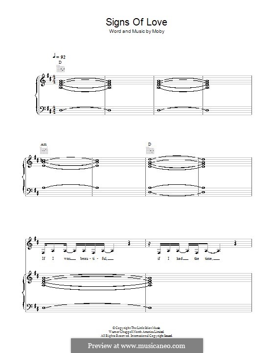 Signs of Love: Für Stimme und Klavier (oder Gitarre) by Moby