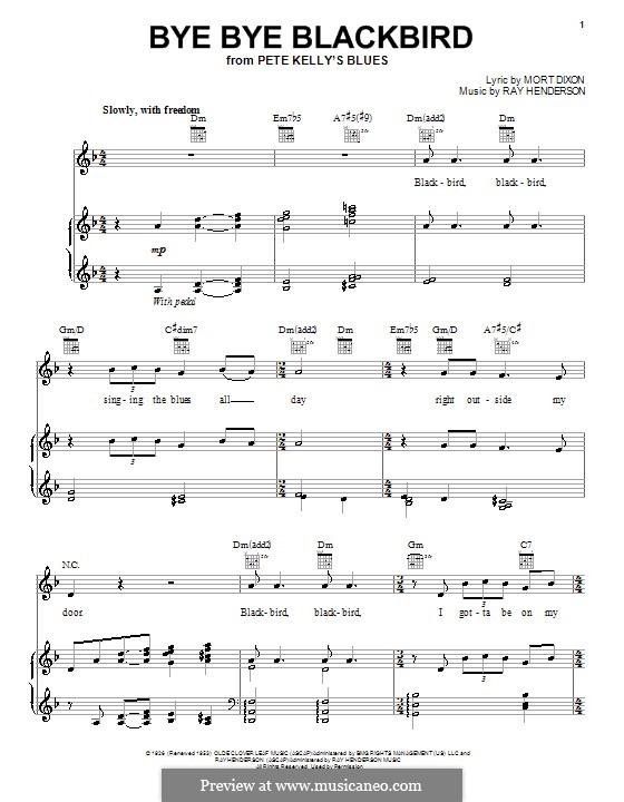 Bye Bye Blackbird: Für Stimme und Klavier (oder Gitarre) by Ray Henderson