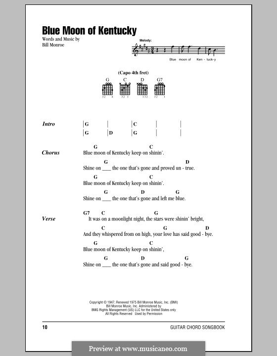 Blue Moon of Kentucky: Text und Akkorde by Bill Monroe