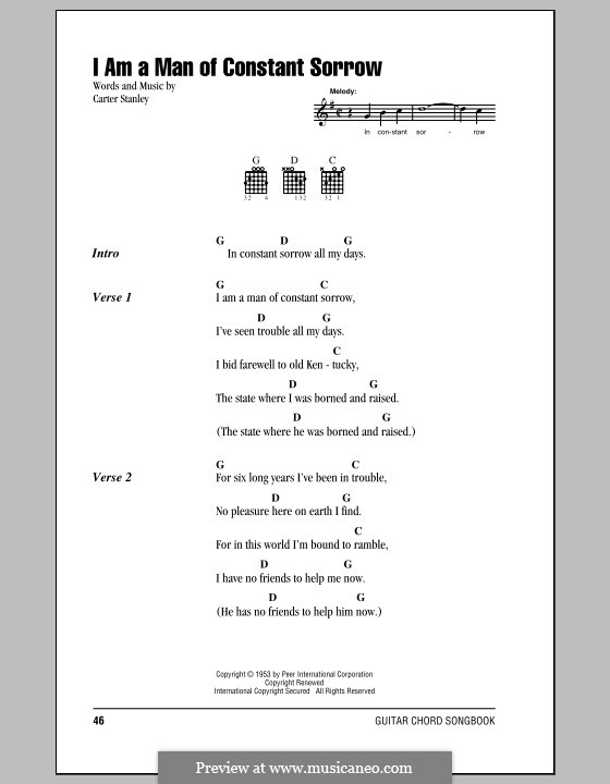 I am a Man of Constant Sorrow (The Soggy Bottom Boys): Lead sheet by Carter Stanley