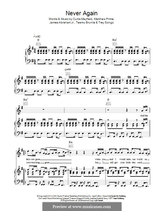 Never Again: Für Stimme und Klavier (oder Gitarre) by Curtis Mayfield, Matthew Prime, Trey Songz, James Abrahart Jr., Teemu Brunila