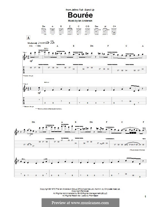 Bouree (Jethro Tull): Für Gitarre mit Tab by Ian Anderson