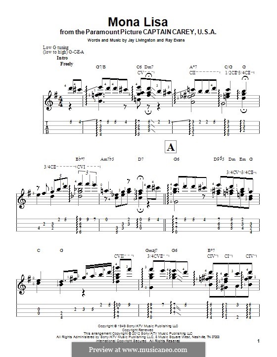 Mona Lisa (Nat King Cole): Für Ukulele by Jay Livingston, Raymond Evans