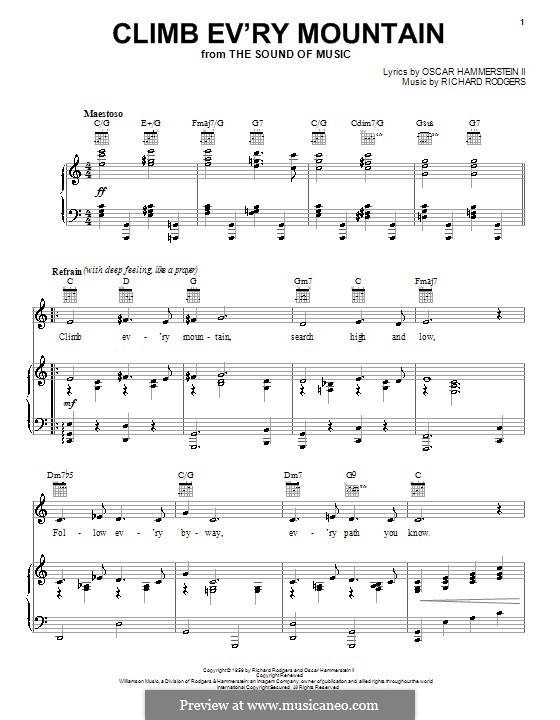 Climb Ev'ry Mountain (from The Sound Of Music): Für Stimme und Klavier (oder Gitarre) by Richard Rodgers
