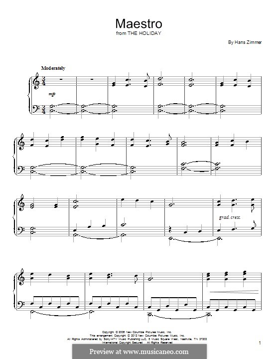 Maestro (from The Holiday): Für Klavier by Hans Zimmer