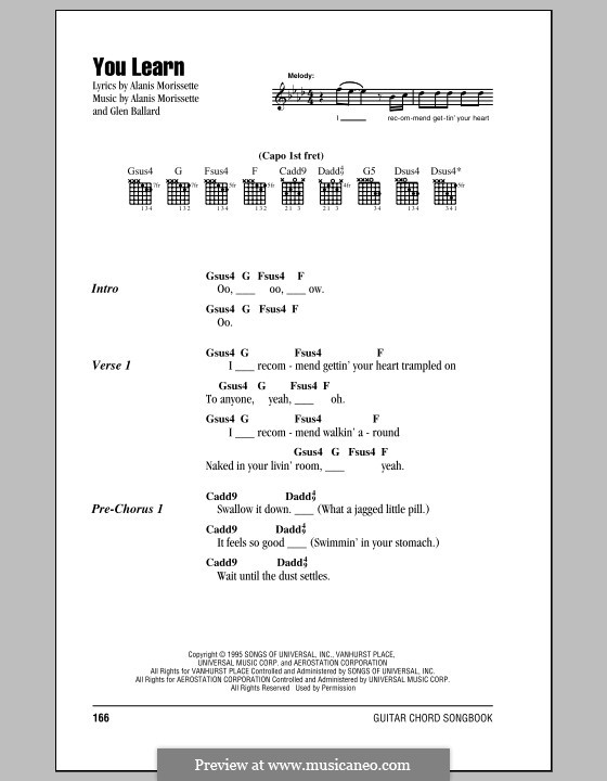 You Learn (from Jagged Little Pill The Musical): Text und Akkorde by Alanis Morissette, Glen Ballard