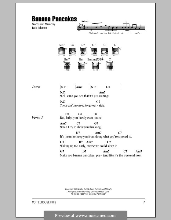 Banana Pancakes: Text und Akkorde by Jack Johnson