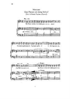 Que l'heure est donc brève: Für hohe Stimme und Klavier by Jules Massenet