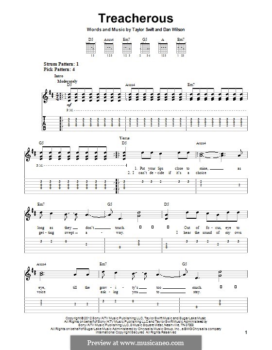 Treacherous (Taylor Swift0: Für Gitarre mit Tabulatur by Daniel Wilson