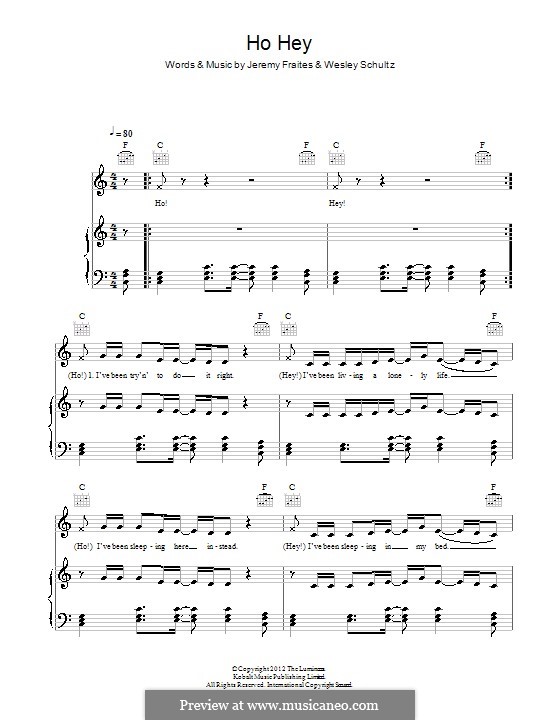 Ho Hey (The Lumineers): Für Stimme und Klavier (oder Gitarre) by Jeremy Fraites, Wesley Schultz