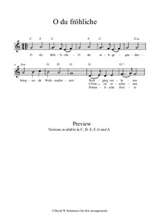 O du fröhliche: For unison voices and guitar chords by folklore
