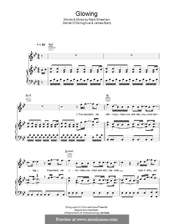 Glowing (The Script): Für Stimme und Klavier (oder Gitarre) by Danny O'Donoghue, Mark Sheehan, James Barry