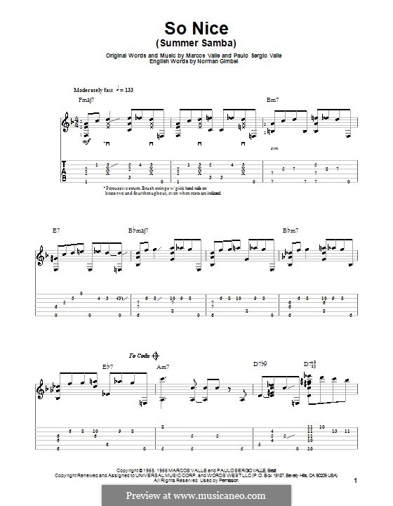 So Nice (Summer Samba): Für Gitarre mit Tab by Marcos Valle, Paulo Sergio Valle