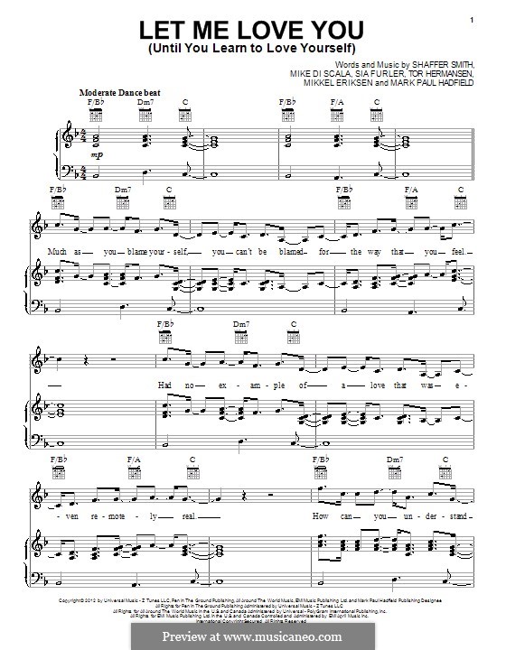 Let Me Love You (Until You Learn to Love Yourself): Für Stimme und Klavier (oder Gitarre) by Mark Hadfield, Mikkel Storleer Eriksen, Ne-Yo, Sia Furler, Mike Di Scala