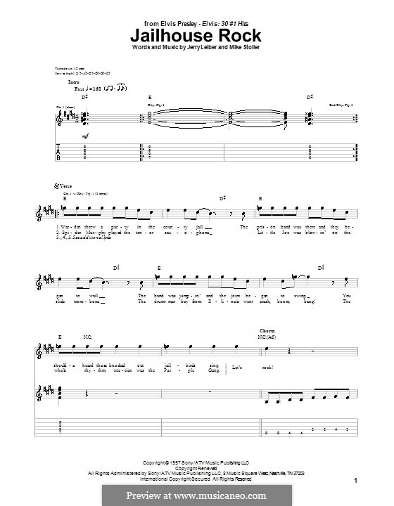 Jailhouse Rock (Elvis Presley): Für Gitarre mit Tab by Jerry Leiber, Mike Stoller