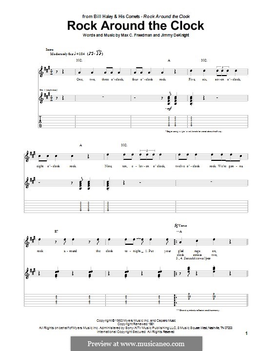 Rock Around the Clock (Bill Haley and His Comets): Für Gitarre mit Tab by Jimmy DeKnight, Max C. Freedman